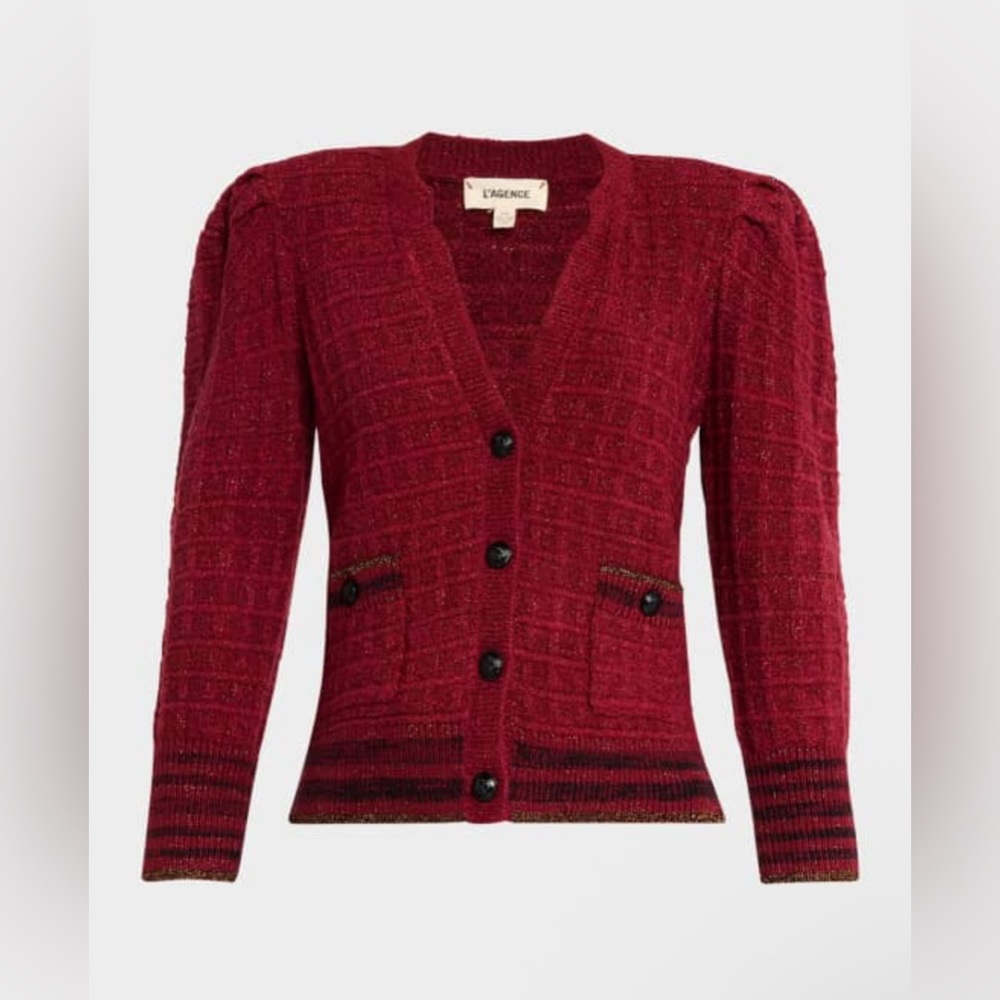 L'AGENCE Jenni Striped Button Front Cardigan Sweater